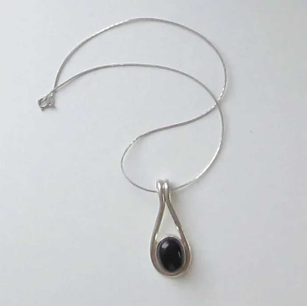 Vintage Sterling Silver, Onyx Pendant Necklace - image 3