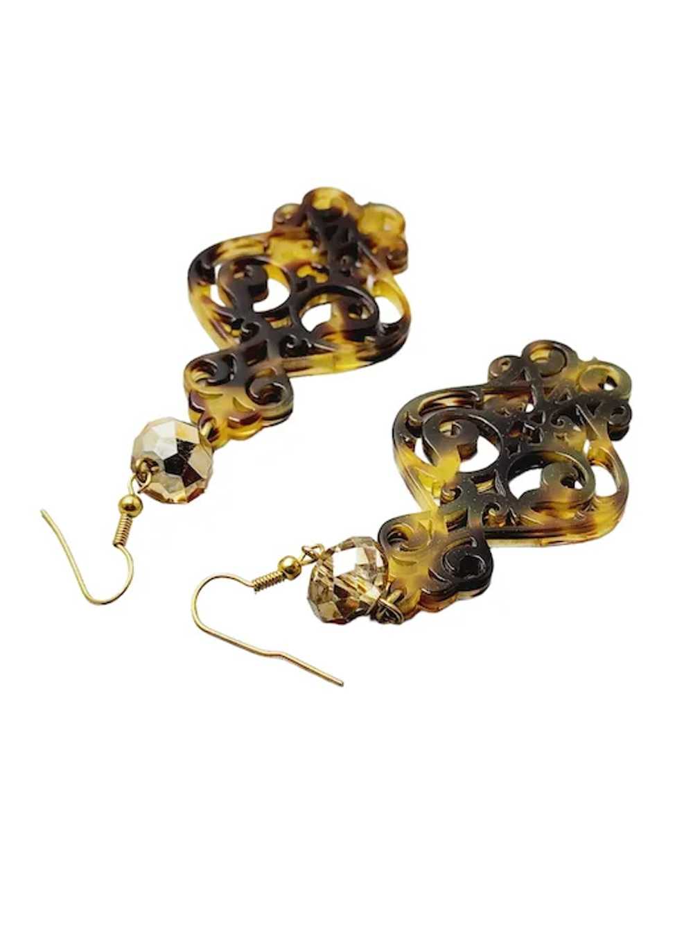 Vintage Lucite And Crystal Dangle Earrings [A1457] - image 3