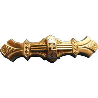 Victorian Brooch 1860s Bar Pin Taille d'epargne G… - image 1