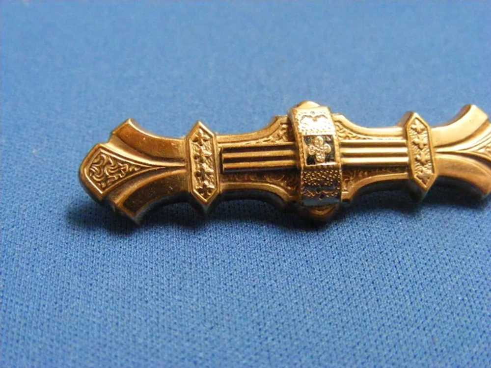 Victorian Brooch 1860s Bar Pin Taille d'epargne G… - image 8