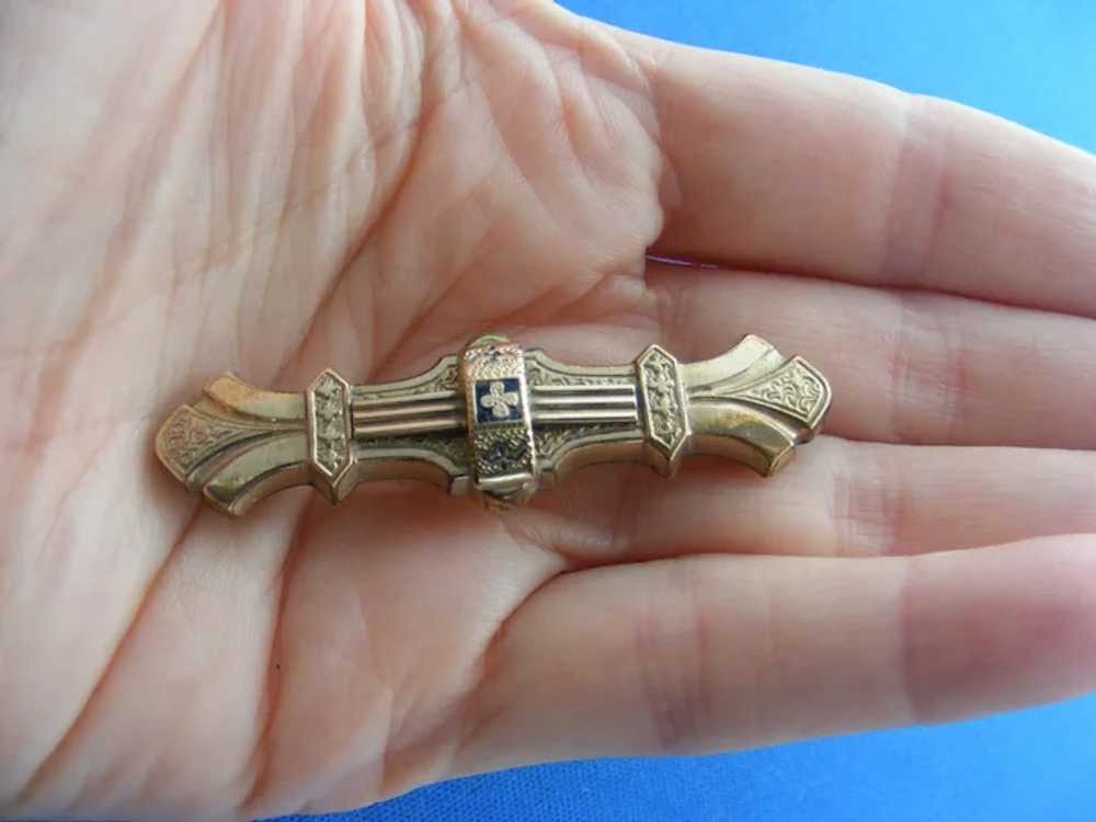 Victorian Brooch 1860s Bar Pin Taille d'epargne G… - image 9