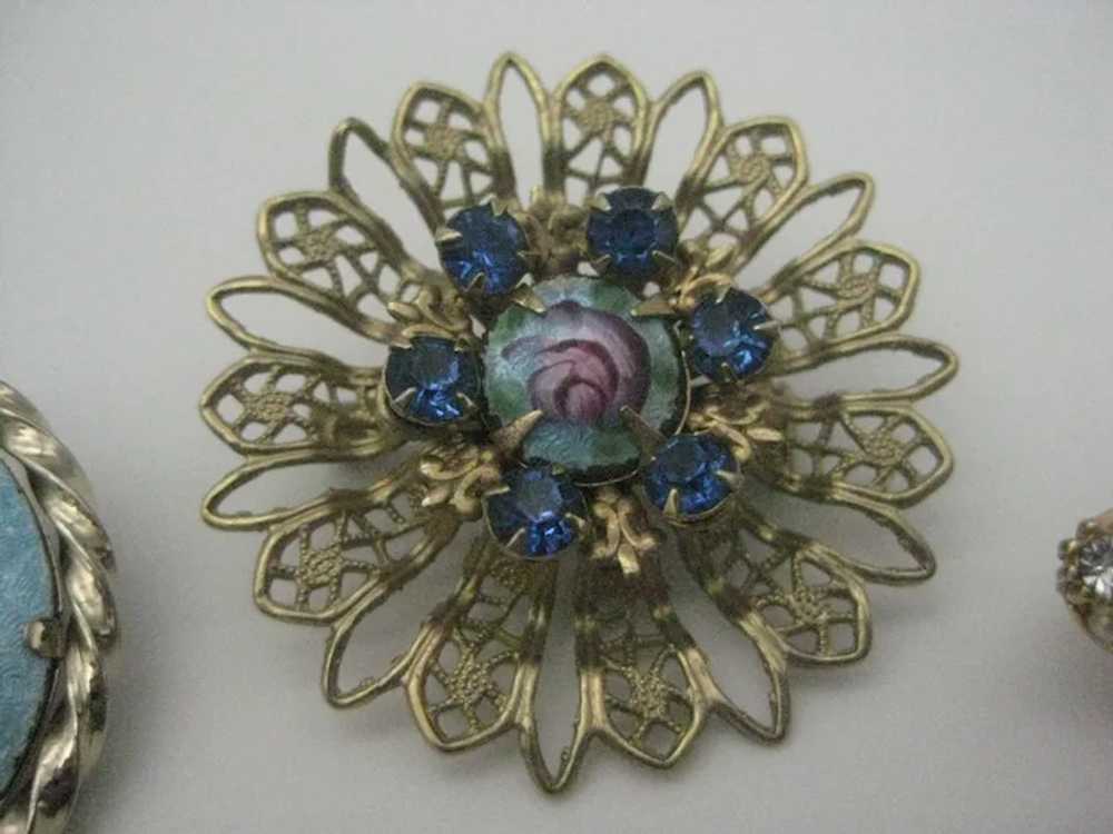 5 Guilloche enamel rhinestone flower poodle gold … - image 4