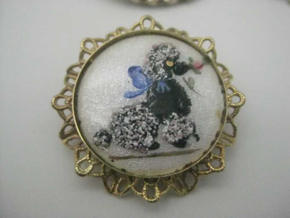 5 Guilloche enamel rhinestone flower poodle gold … - image 7