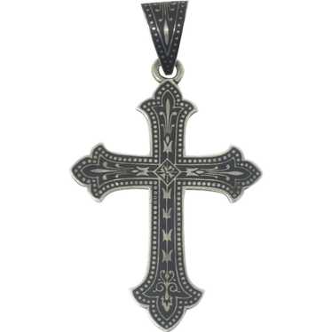 Antique Victorian 800 Niello Silver Religious Cro… - image 1