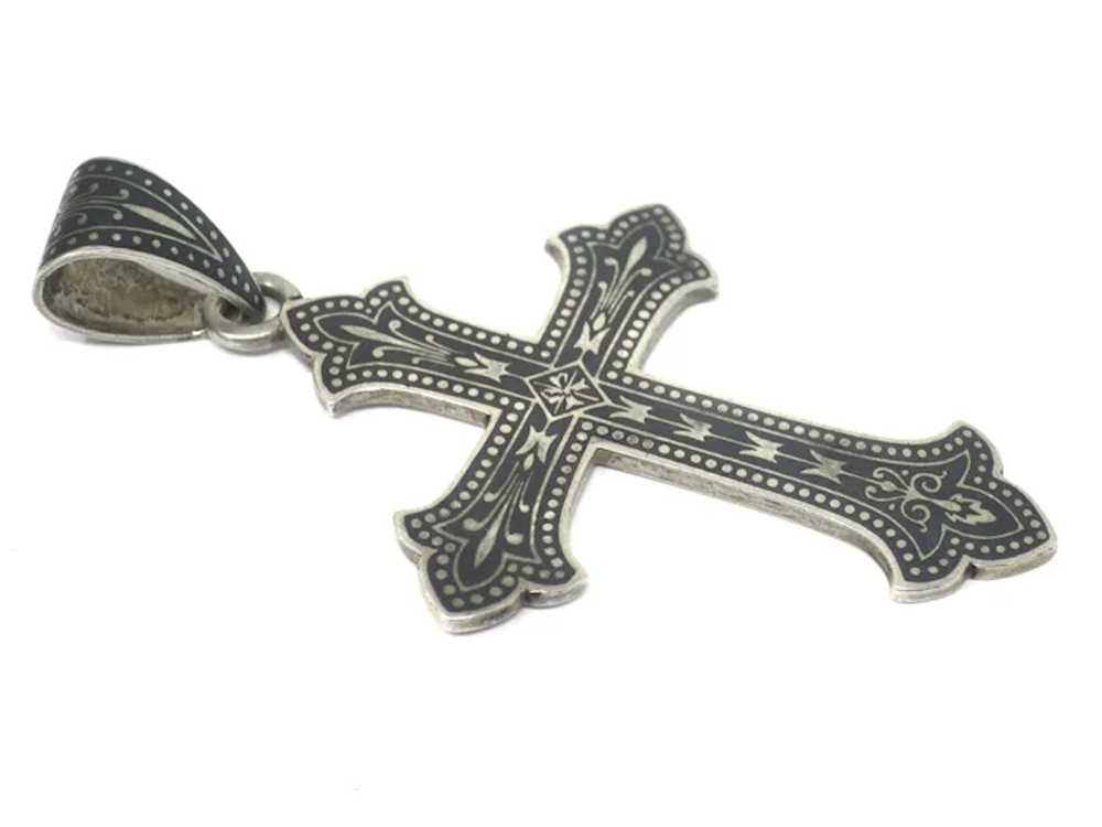 Antique Victorian 800 Niello Silver Religious Cro… - image 4