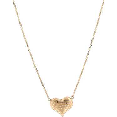 Puffed Heart Pendant Cable Chain Necklace 18K Two… - image 1