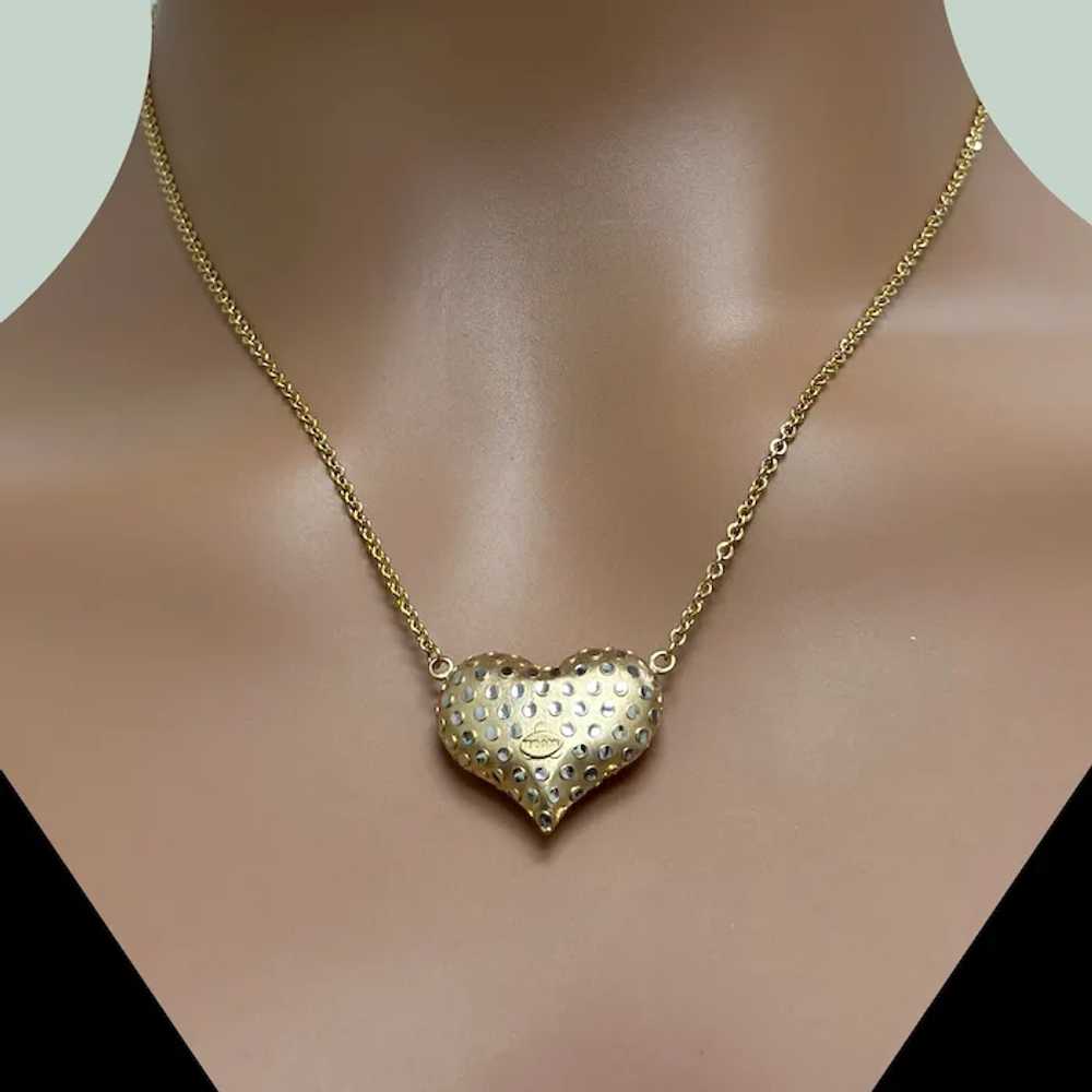 Puffed Heart Pendant Cable Chain Necklace 18K Two… - image 2