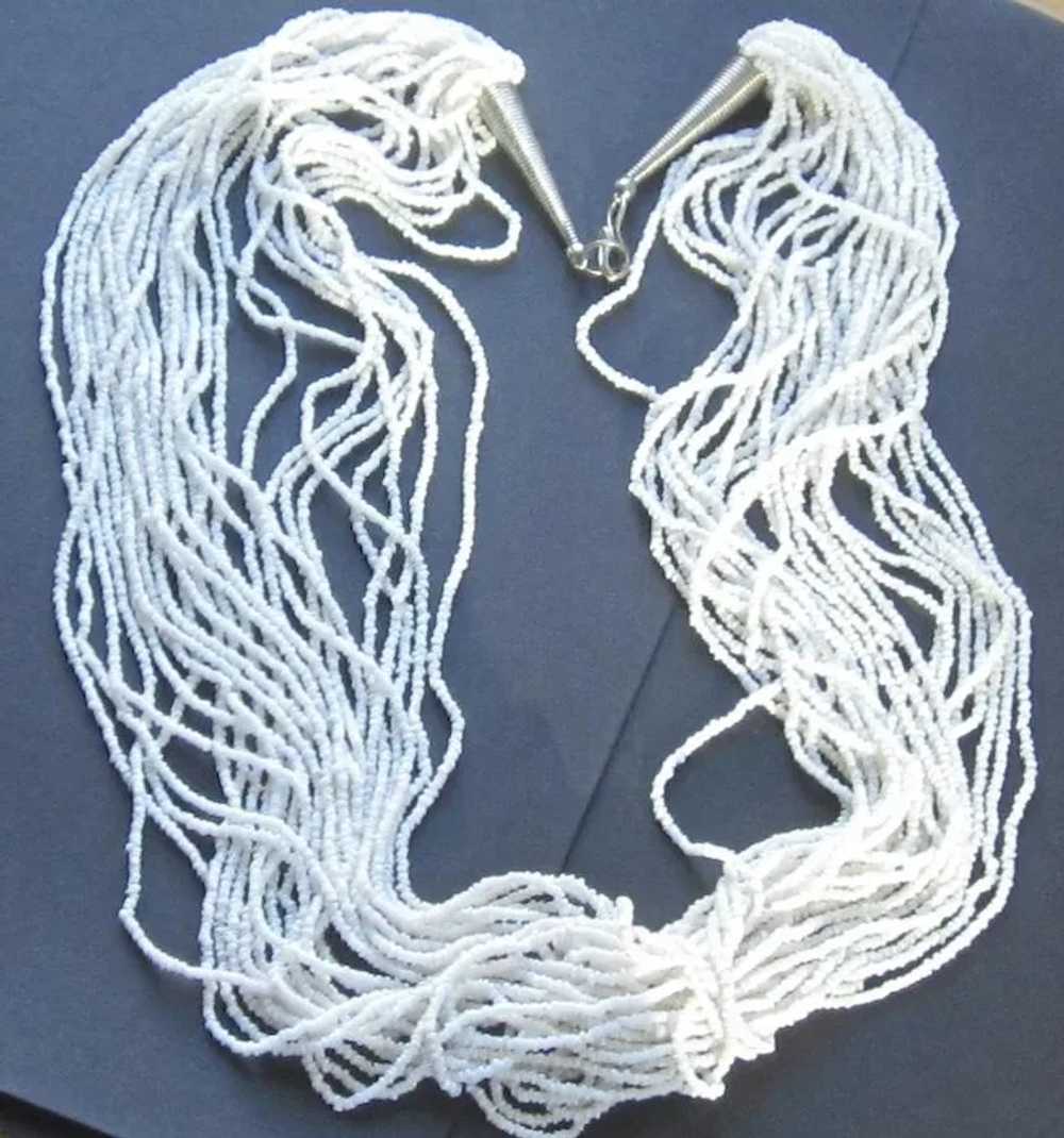 Vintage 26 Strand White glass bead Necklace - image 5