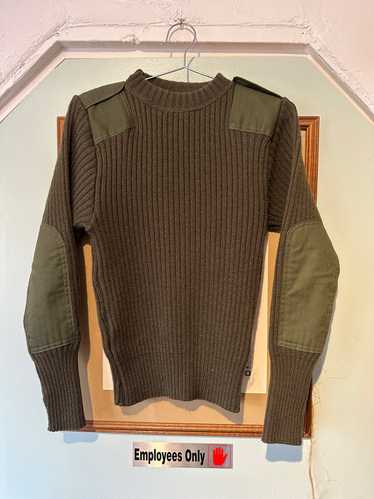 Ribbed Army Green Service Sweater - 100% Wool