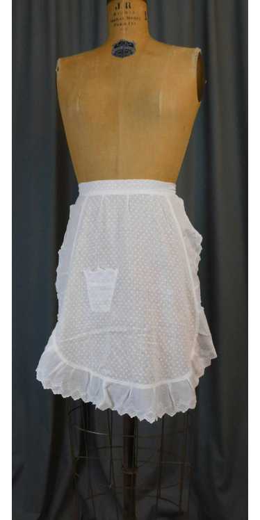 Vintage Dotted Swiss Apron, White Cotton 1920s wit