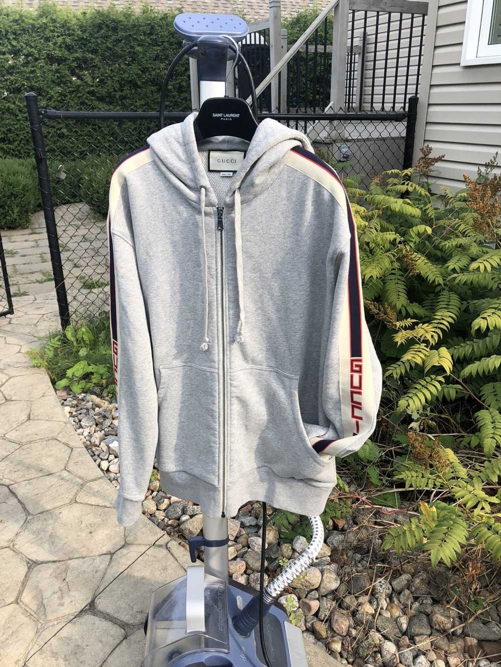 Gucci Gucci grey zip logo hoodie striped XL - image 1