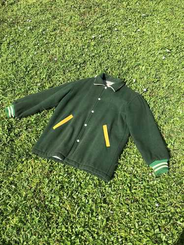 Korean Bear Green Varsity Jacket Embroidery College Jacket 