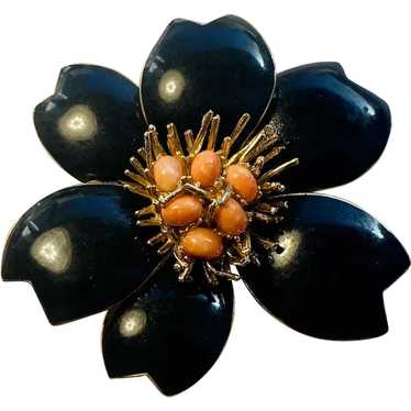 Large Ciner Black Flower Brooch