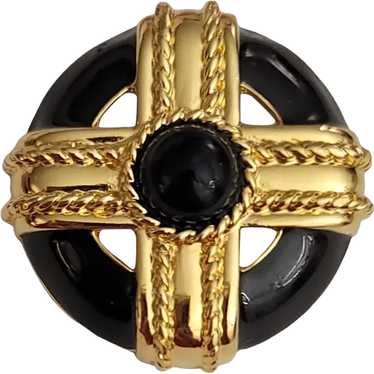 Monet Gold Tone Black Enamel, Center Lucite Cab C… - image 1