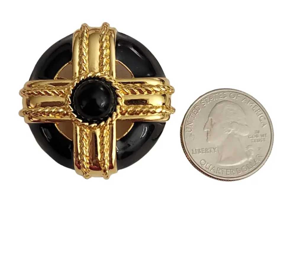 Monet Gold Tone Black Enamel, Center Lucite Cab C… - image 5