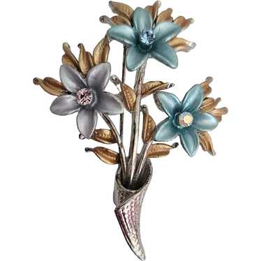 Dainty Daisy White Multi Enamel Silver Tone Flower Brooch