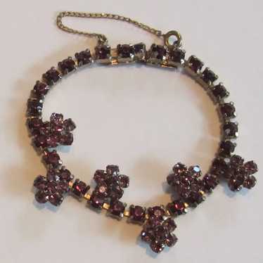 Gorgeous Vintage Purple Flower Rhinestone Bracelet - image 1