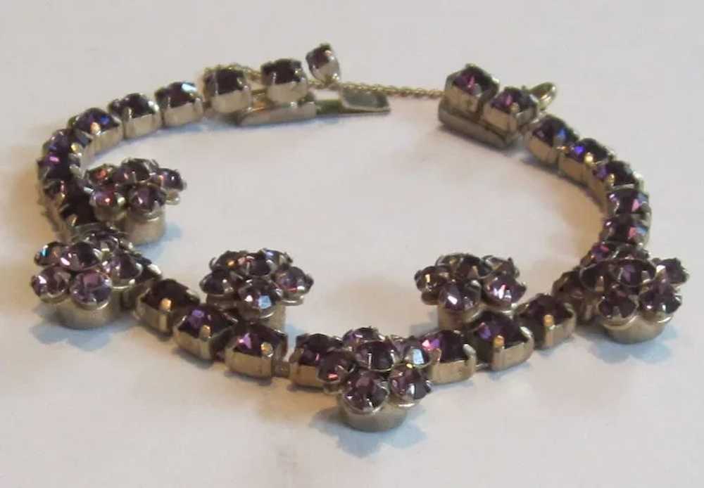 Gorgeous Vintage Purple Flower Rhinestone Bracelet - image 4