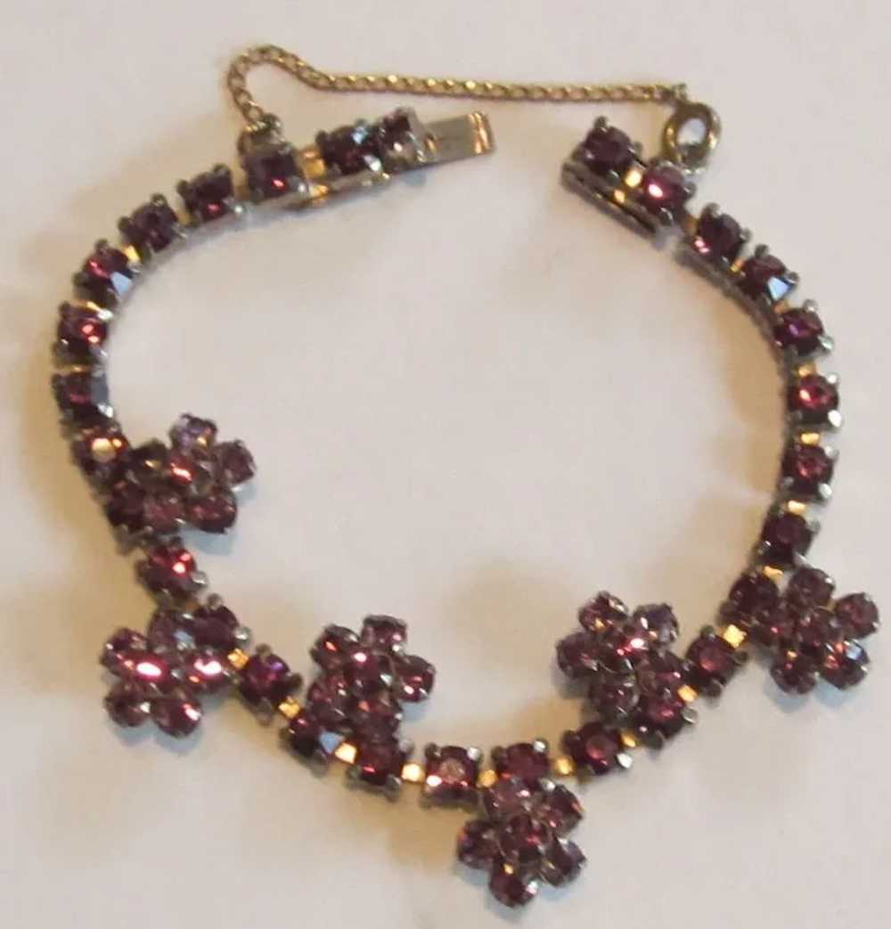 Gorgeous Vintage Purple Flower Rhinestone Bracelet - image 6