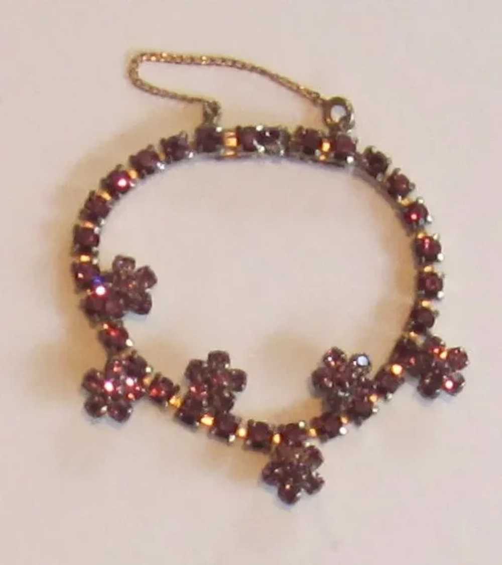 Gorgeous Vintage Purple Flower Rhinestone Bracelet - image 7
