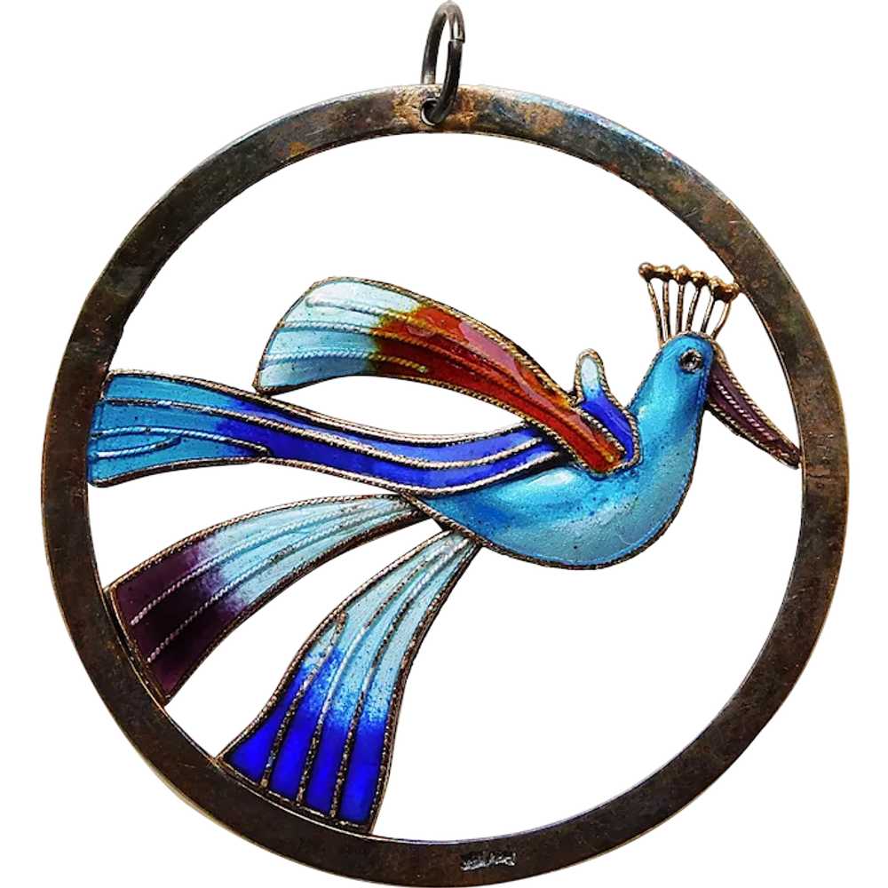 Fabulous STERLING & ENAMEL Fanciful Bird Vintage … - image 1