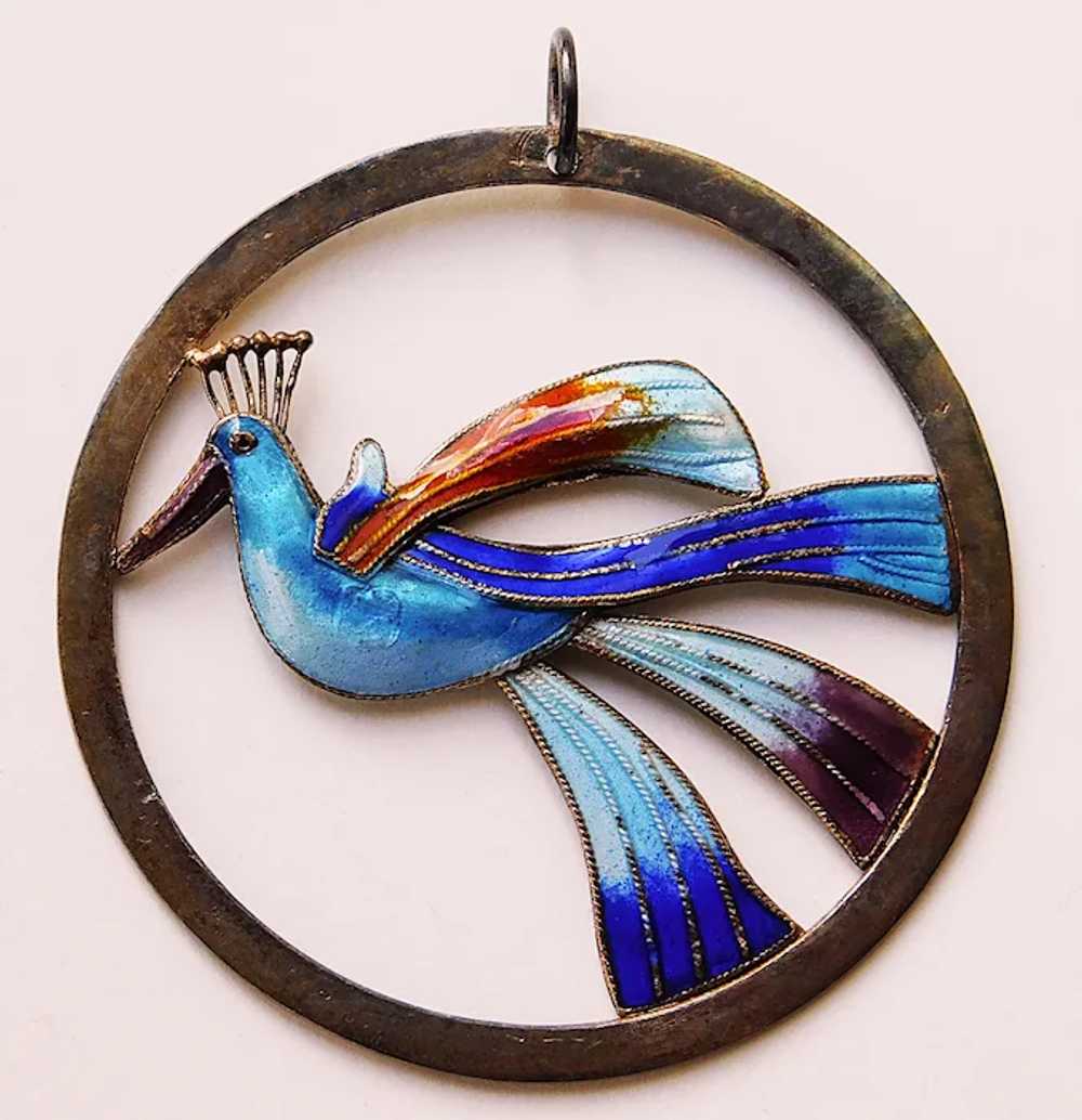 Fabulous STERLING & ENAMEL Fanciful Bird Vintage … - image 2