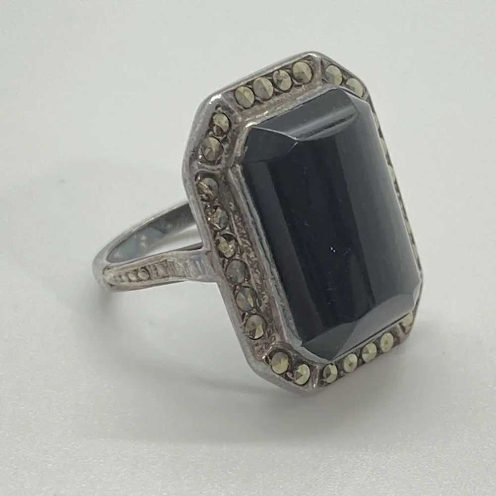 Art Deco Era Onyx and Marcasite Ring Sterling Sil… - image 2