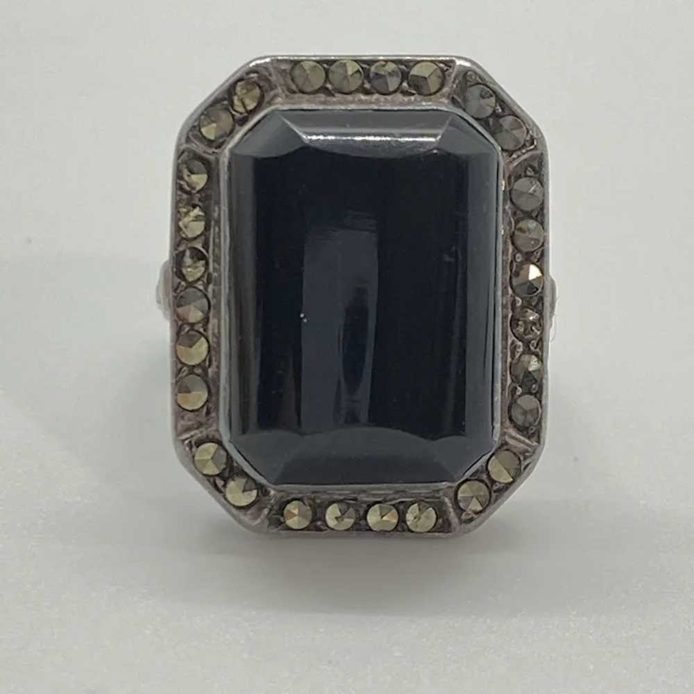 Art Deco Era Onyx and Marcasite Ring Sterling Sil… - image 4