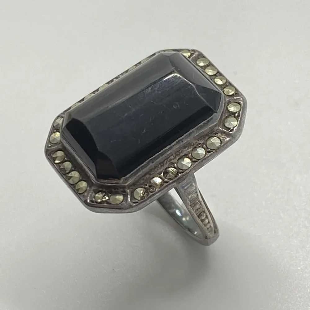 Art Deco Era Onyx and Marcasite Ring Sterling Sil… - image 5