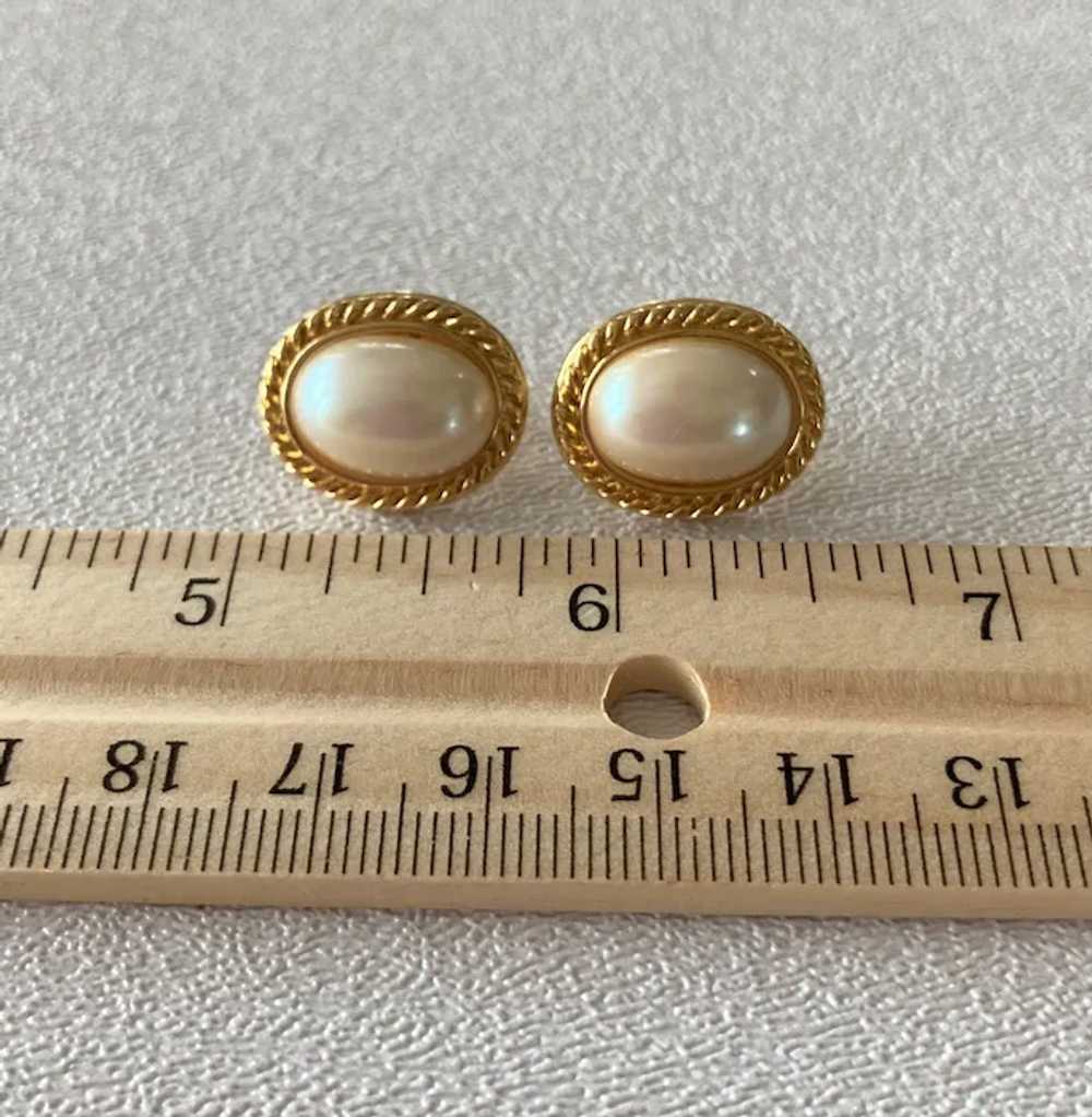 Oval Framed Faux Pearl Dome Post Earrings - image 3
