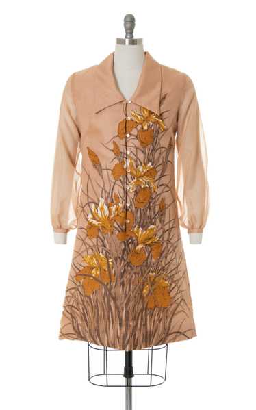 1970s ALFRED SHAHEEN Floral Screen Printed Shift … - image 1