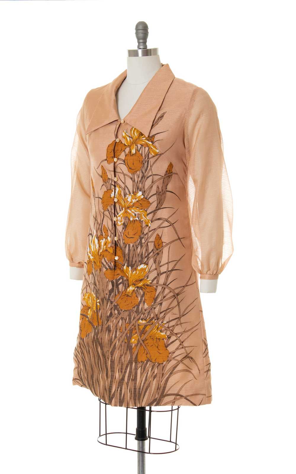 1970s ALFRED SHAHEEN Floral Screen Printed Shift … - image 3