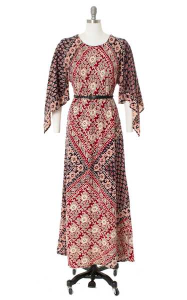 1970s Indian Cotton Angel Sleeve Maxi Dress | smal