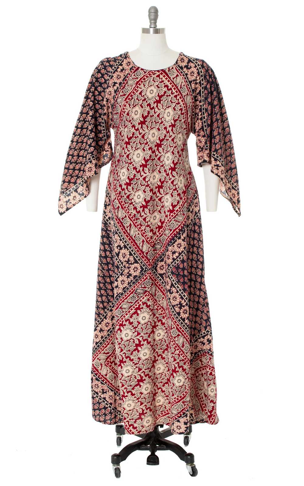 1970s Indian Cotton Angel Sleeve Maxi Dress | sma… - image 3