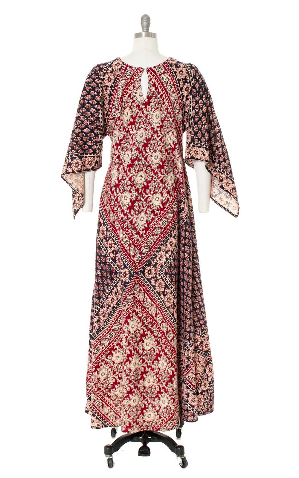 1970s Indian Cotton Angel Sleeve Maxi Dress | sma… - image 5