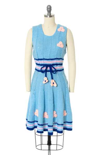 1970s Floral Appliqué Knit Dress | x-small/small