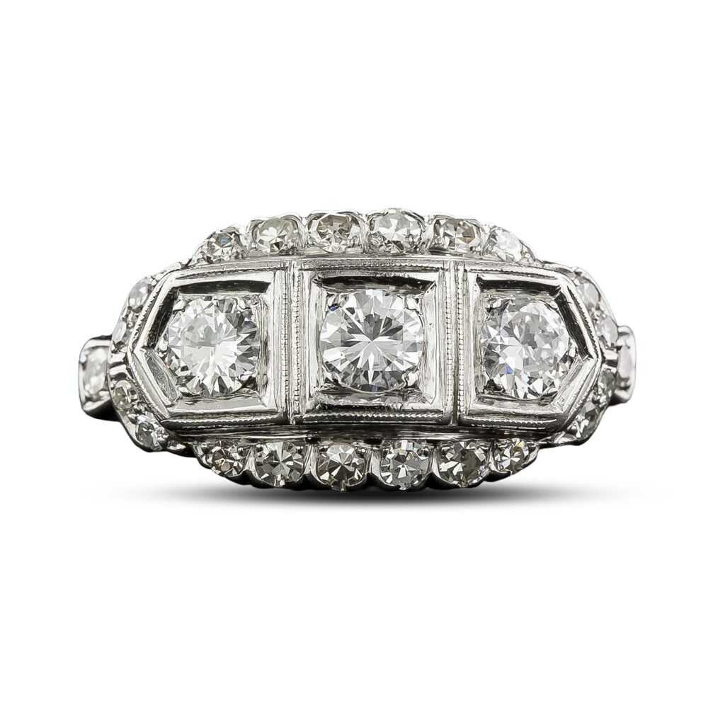 Mid-Century Three-Stone Diamond Band Ring - image 4