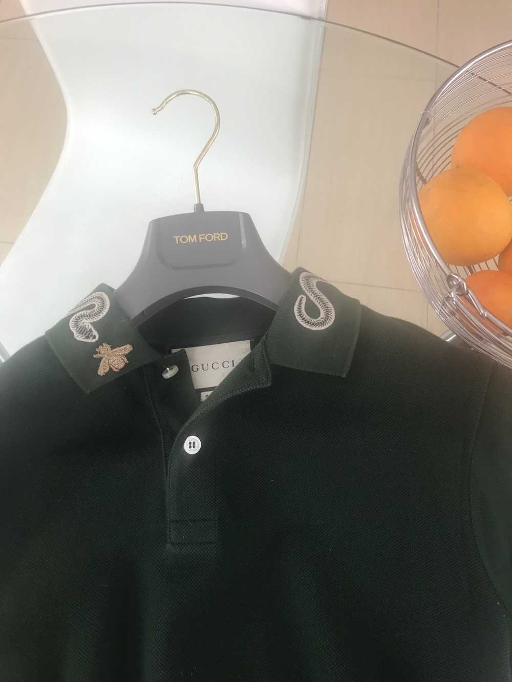 Gucci Black Stretch Cotton Snake Embroidered Collar Polo T-Shirt M Gucci