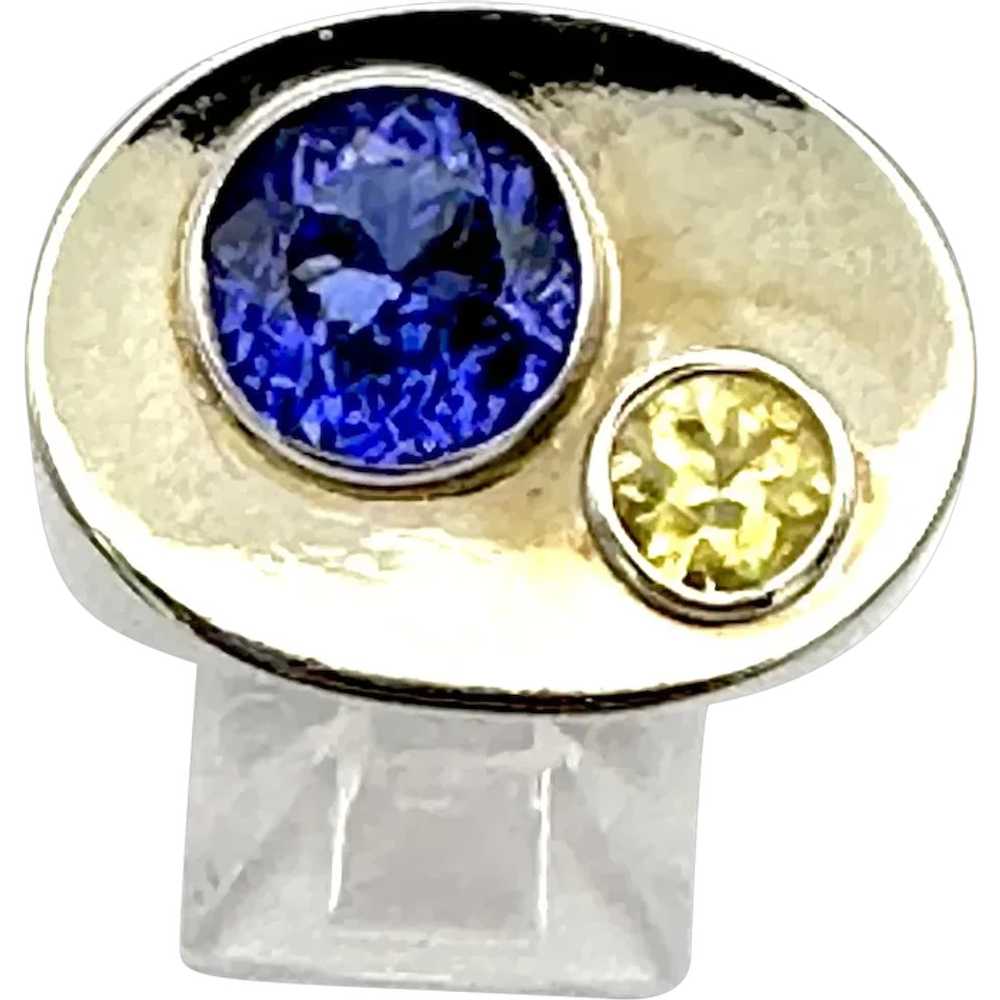 Men’s vintage 14kt tanzanite and yellow sapphire … - image 1