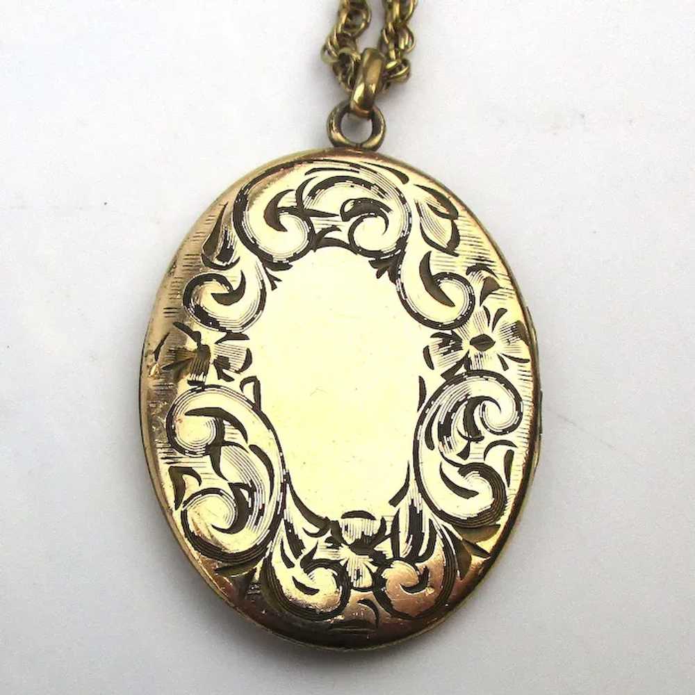 Antique Gold-Filled Locket w/ Fine G.F. Speidel C… - image 2