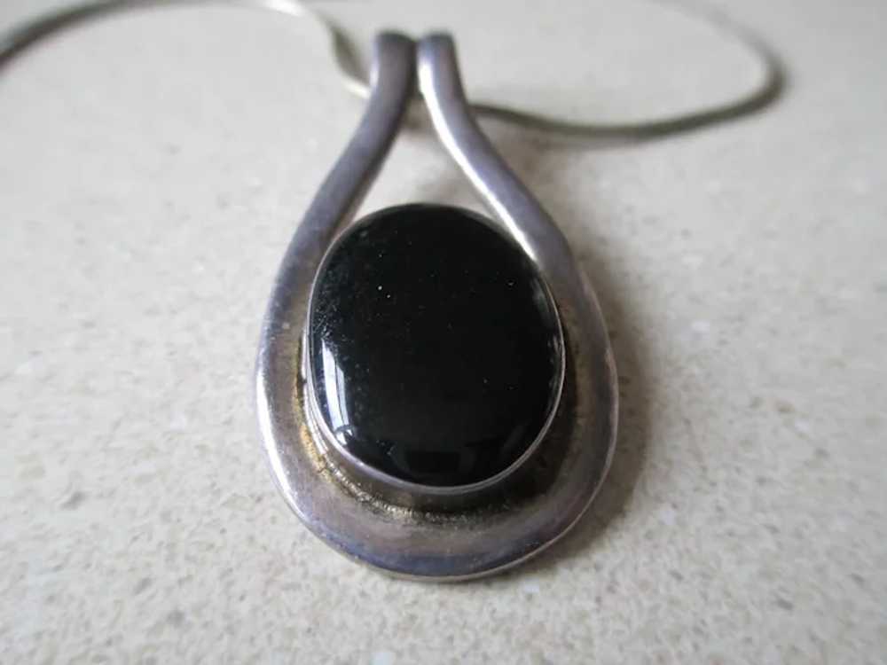 925 Silver Obsidian Oval Pendent and Mesh Chain - image 6