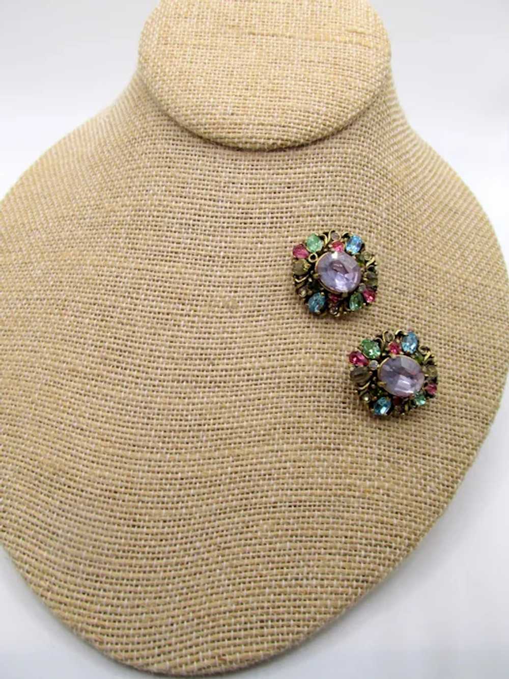 Pair of 1950 Hollycraft Pastel Rhinestone Scatter… - image 2