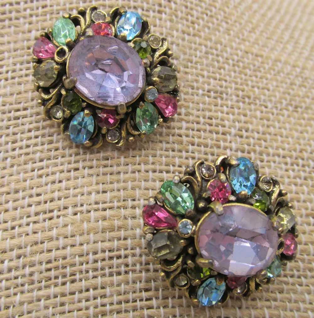 Pair of 1950 Hollycraft Pastel Rhinestone Scatter… - image 3