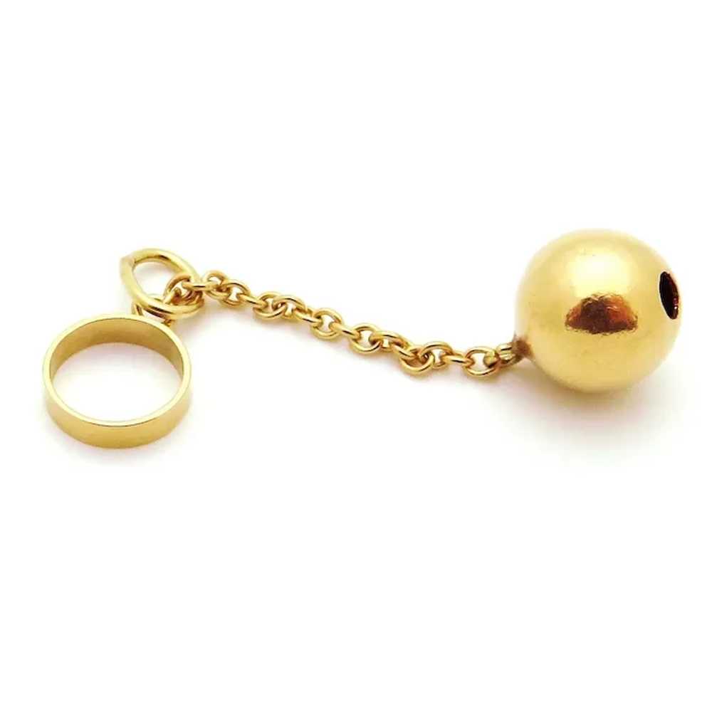 Vintage 14K Gold 3D Ball and Chain with Shackle C… - image 2