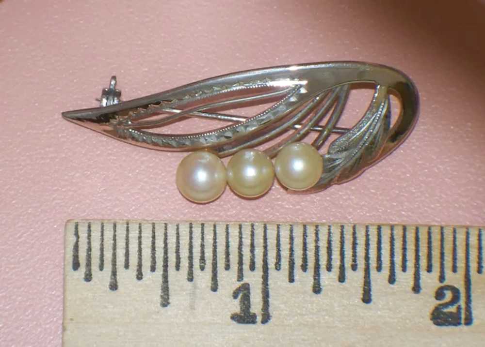 Vintage Cultured Pearl Sterling Silver Leaf Brooc… - image 9