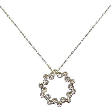 Vintage 14kt gold diamond circle pendant necklace - image 1