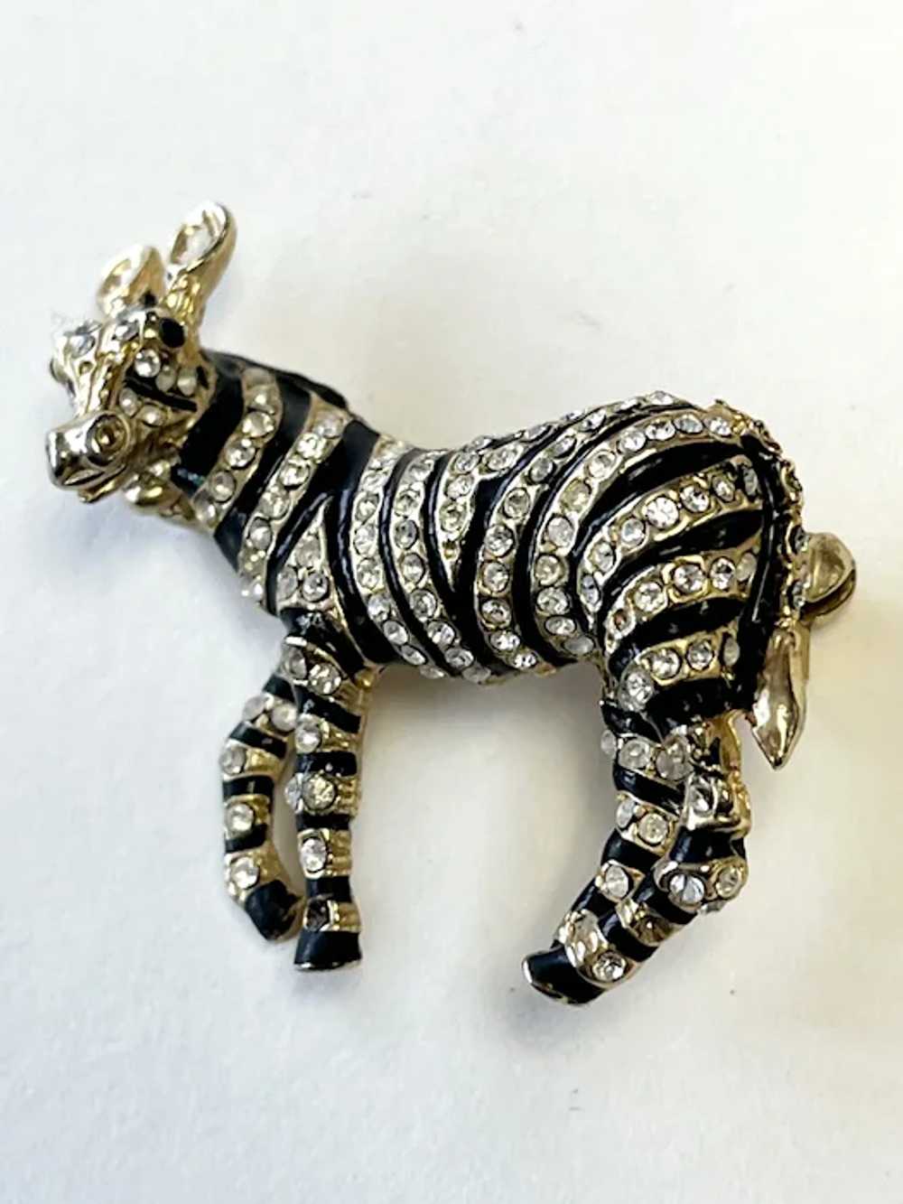 Vintage Rhinestone Enamel Zebra Brooch Pin - image 4
