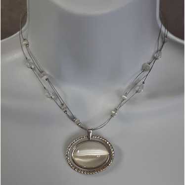Other White Glass Cat Eye Pendant Necklace - image 1