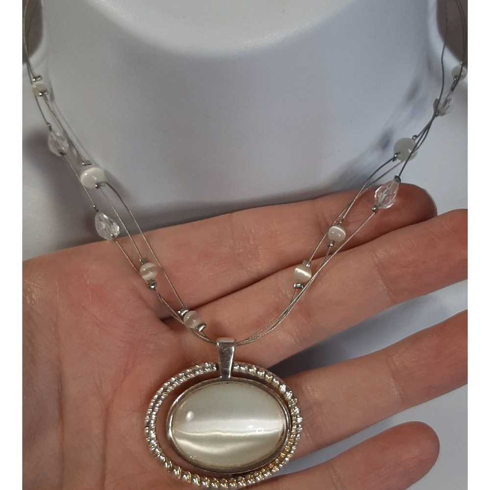 Other White Glass Cat Eye Pendant Necklace - image 2