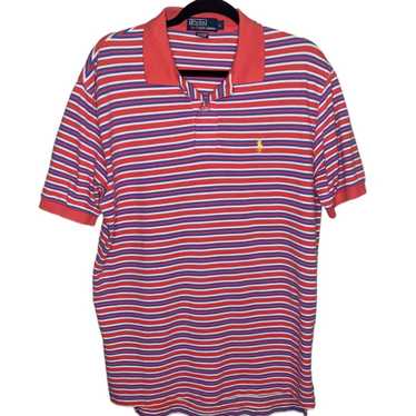 Polo Ralph Lauren Polo Shirt Striped White Blue Large Red Logo Custom Fit  Cotton